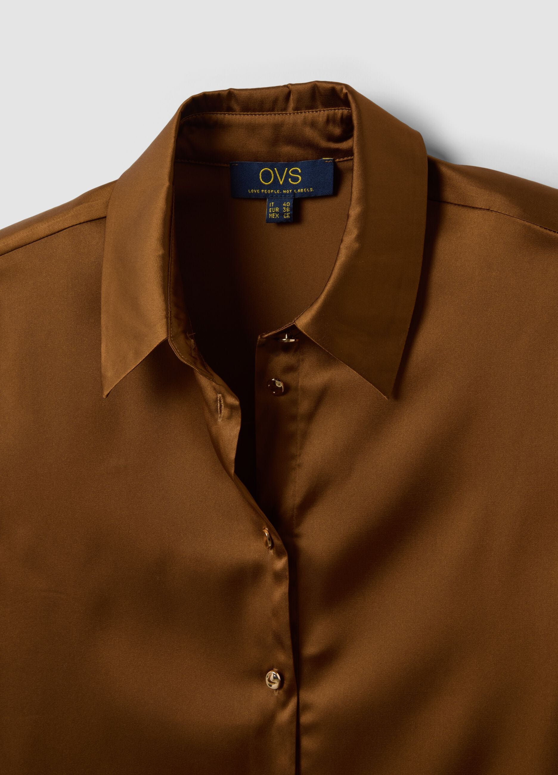 Brown stretch-fabric shirt with classic collar