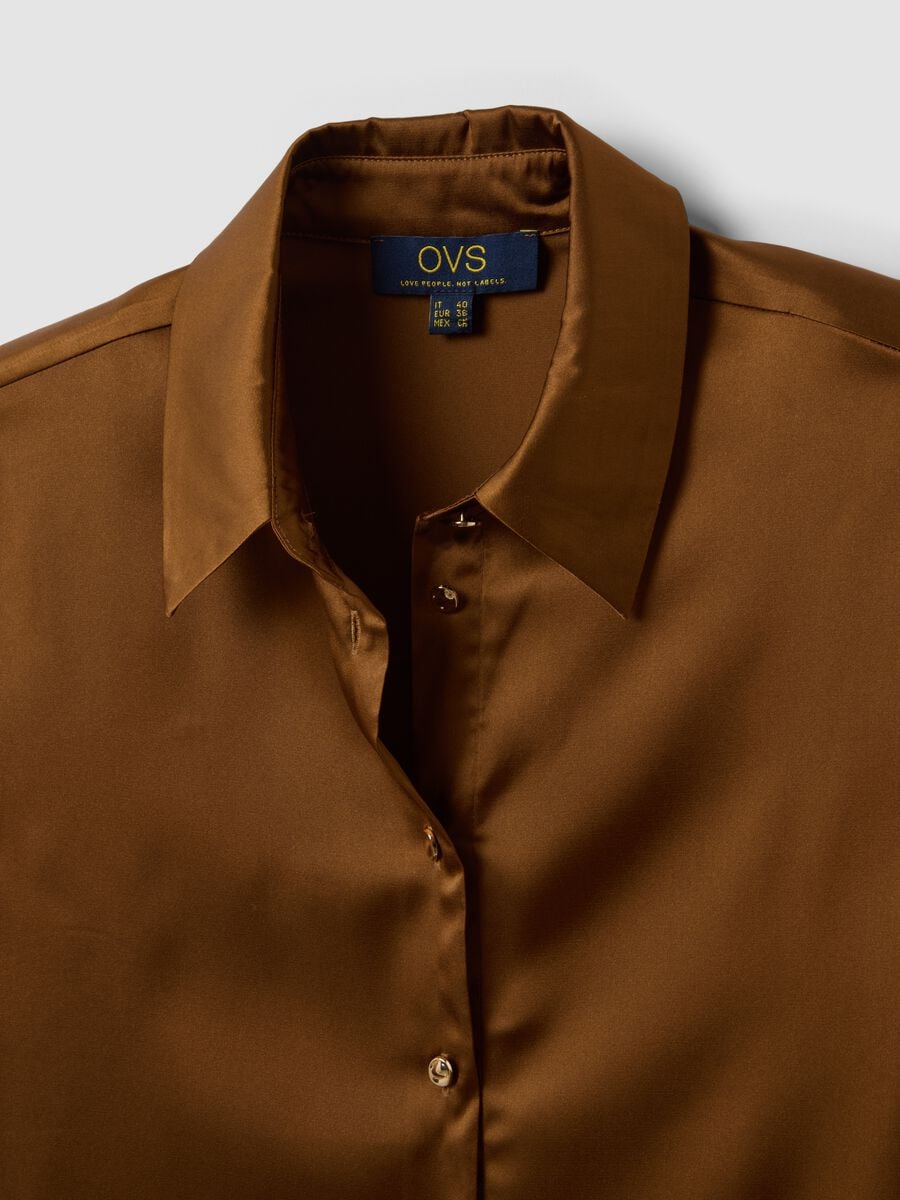 Brown stretch-fabric shirt with classic collar_6