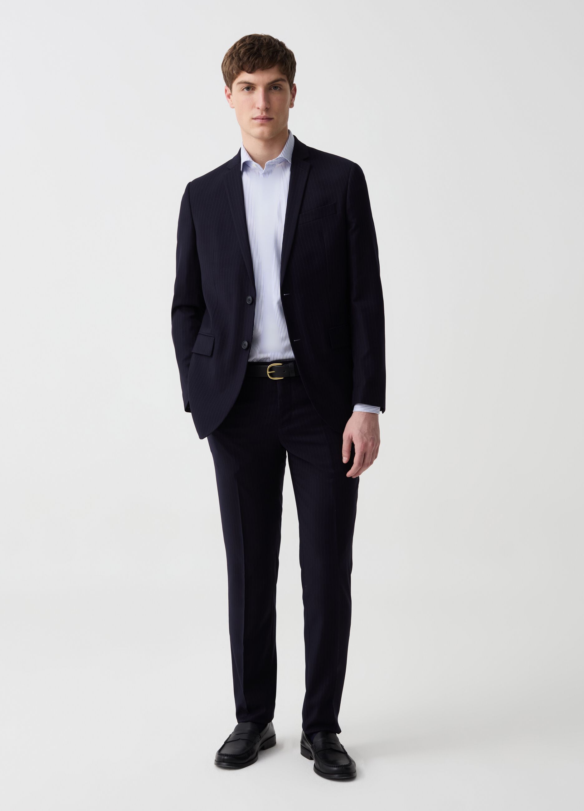 Slim-fit single-breasted pinstriped suit