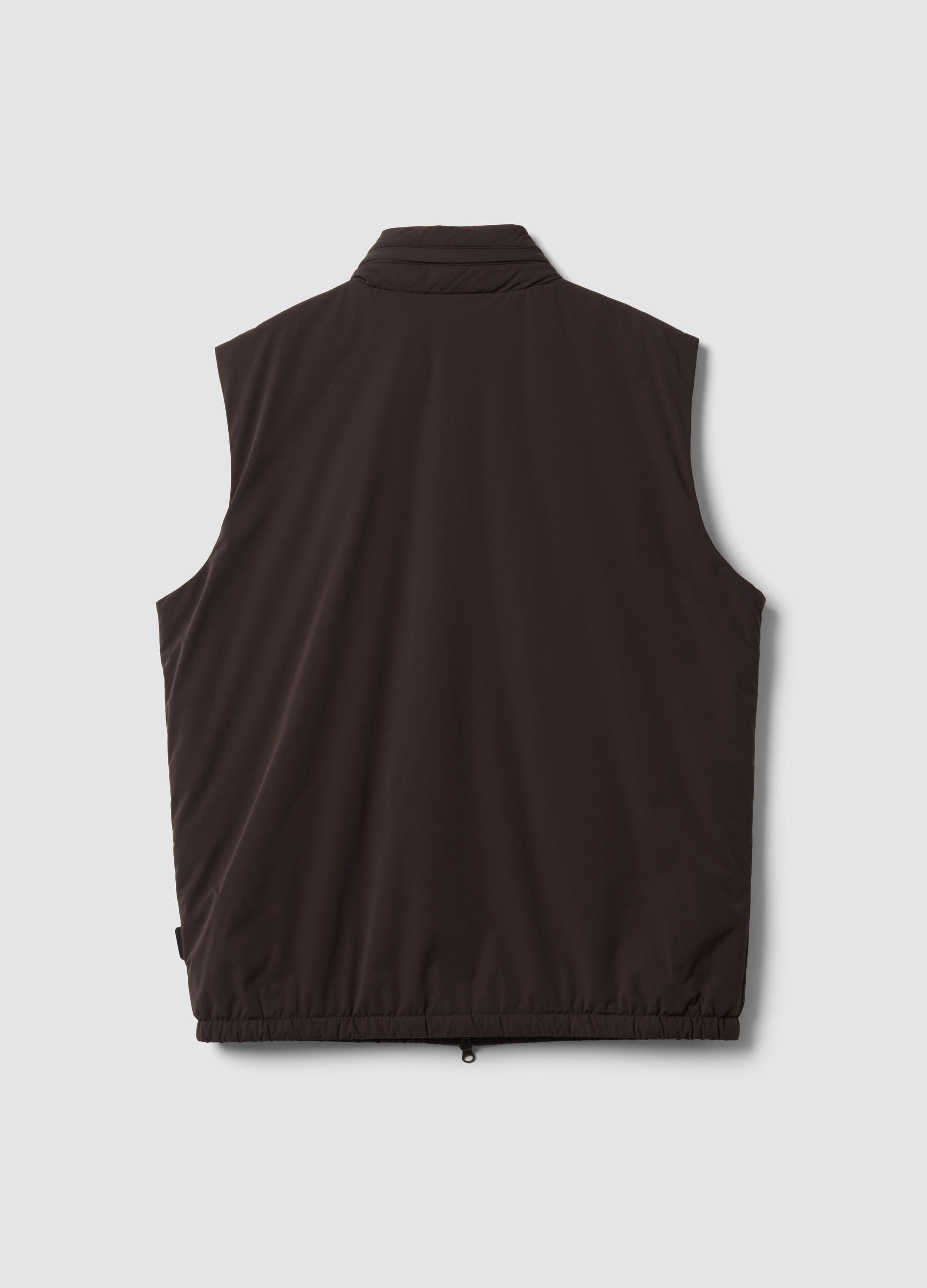 Brown stretch-fabric gilet with zip
