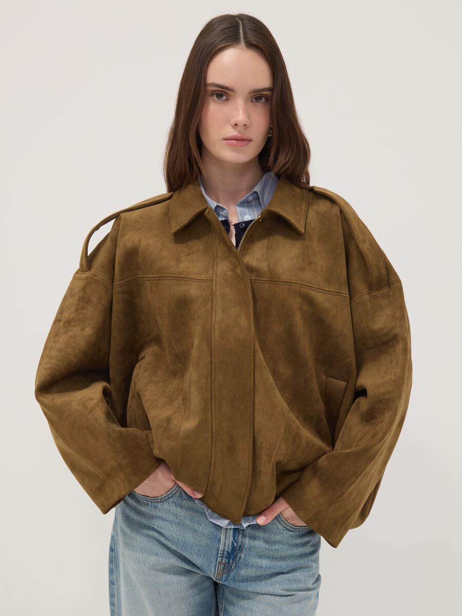 Gr&uuml;ne Jacke aus Stretchstoff mit Rei&szlig;verschluss, Regular Fit_0