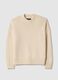 Beige crew neck pullover in pure cotton regular fit_4