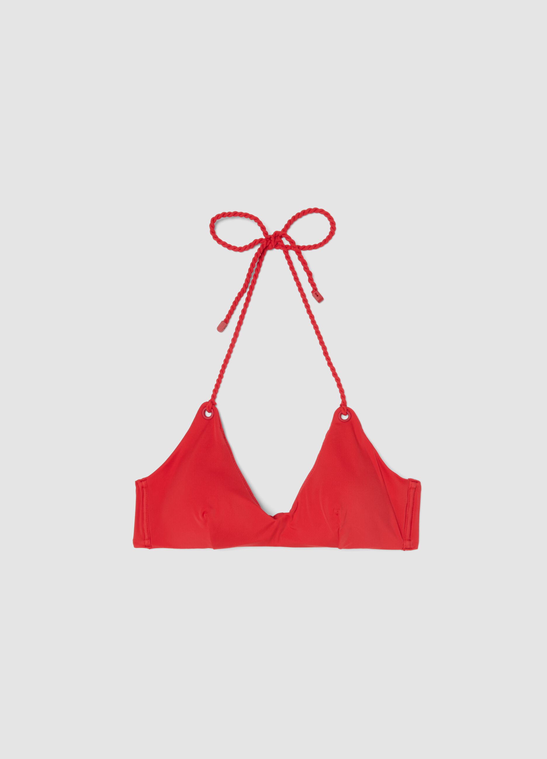 Top de bikini triangular rojo en tejido el&aacute;stico