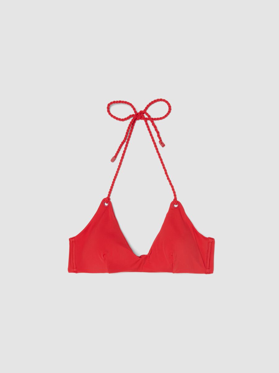 Haut de bikini triangle rouge en tissu stretch_0