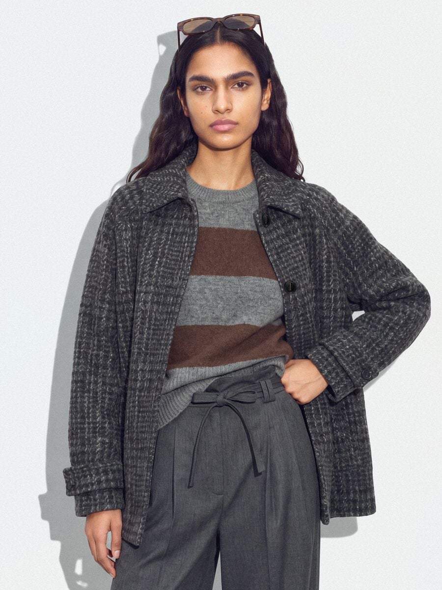 Cappotto grigio in misto lana a fantasia pied de poule_0
