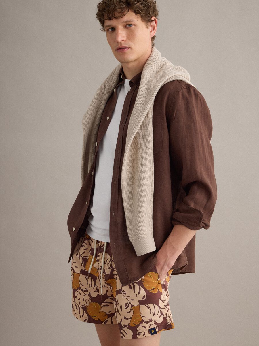 Brown tropical-print swim shorts_2