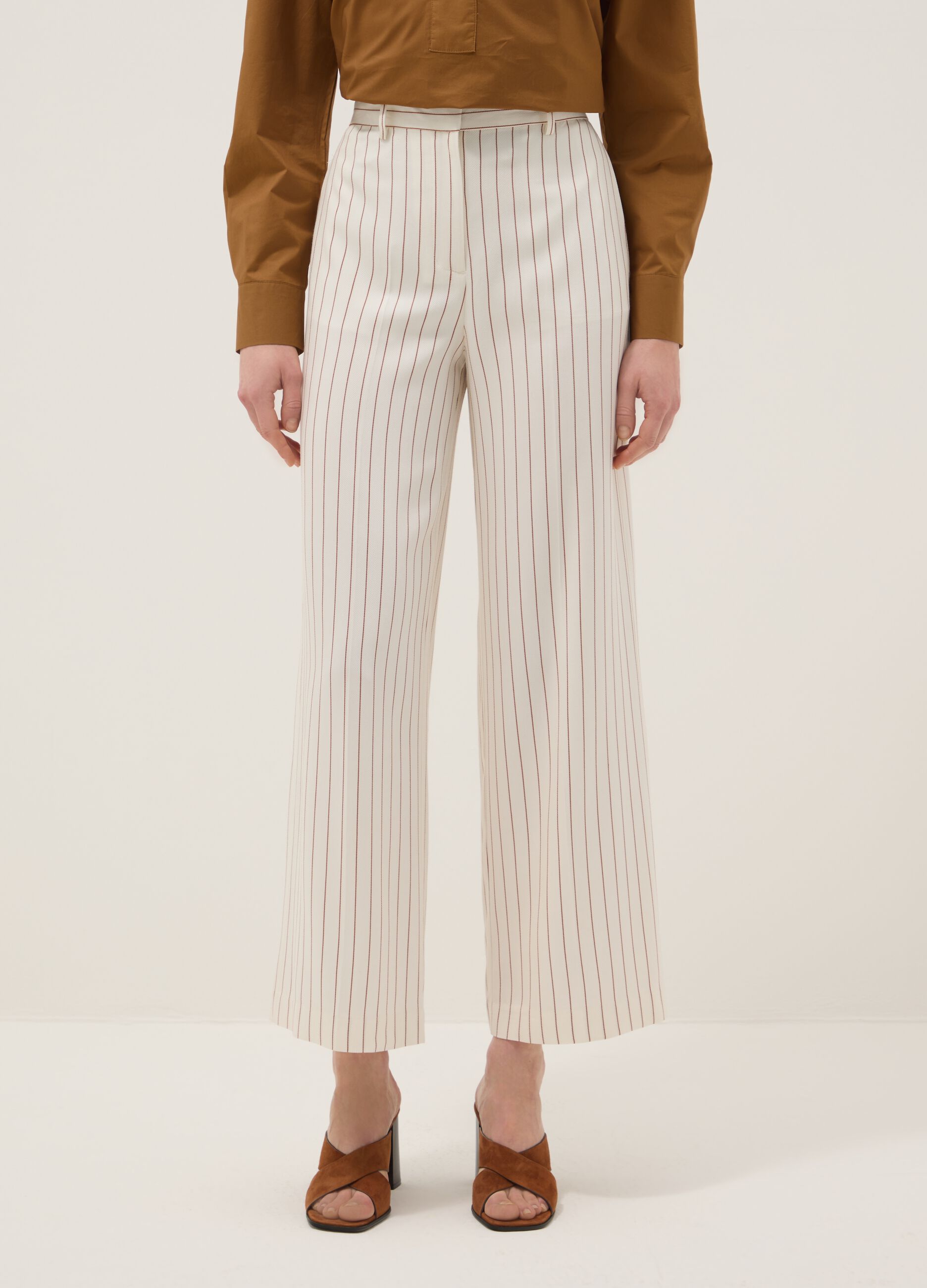 Multicolour Striped Viscose Blend Trousers with Oversized Fit