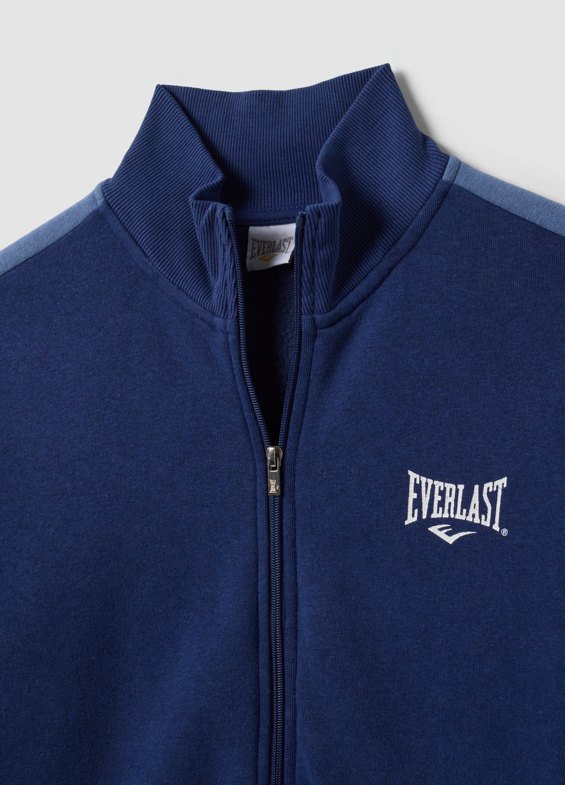 Navy full-zip cotton-blend hoodie with logo
