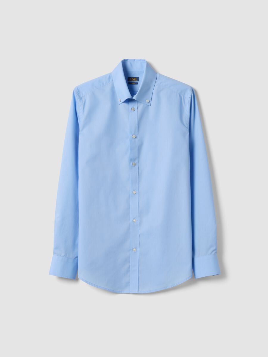 Camisa azul-clara slim fit de manga comprida com colarinho button-down_4