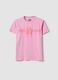 T-shirt rosa de algod&atilde;o puro regular fit com flor_0
