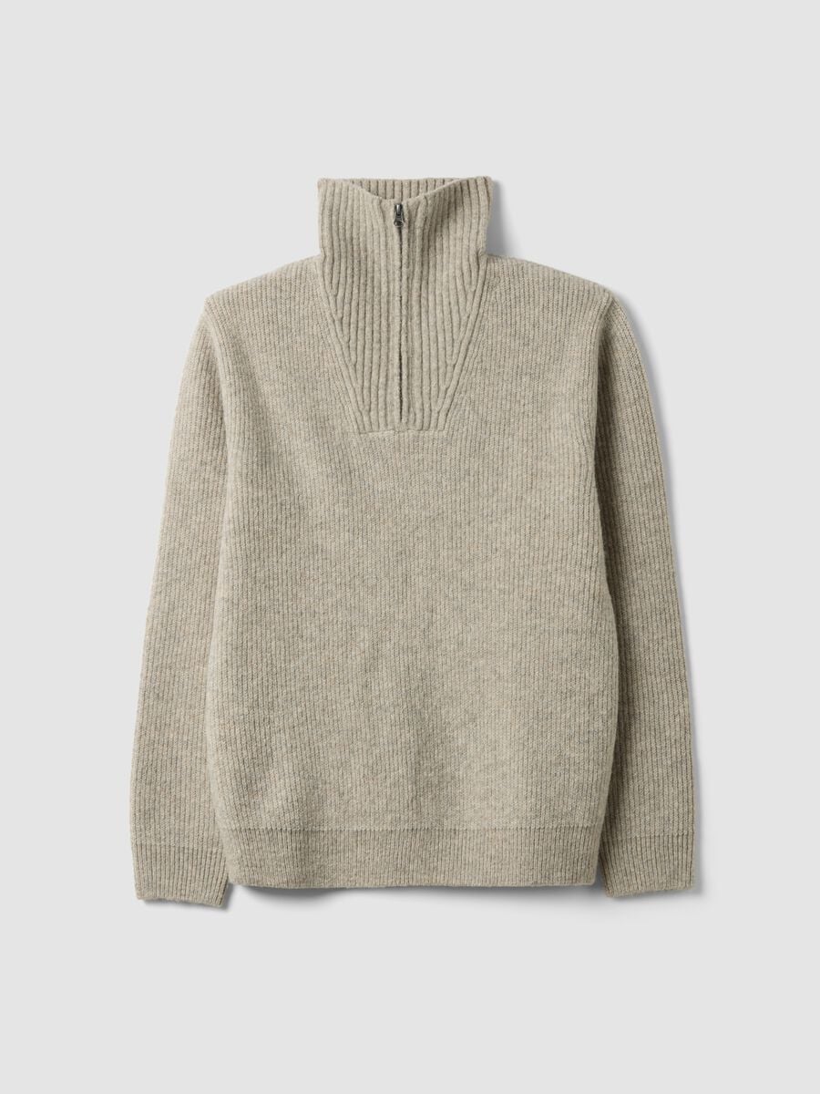 Beiger Half-Zip-Pullover aus elastischer Wolle in Regular Fit_0