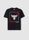 Black pure cotton T-shirt with Chicago Bulls print for boys_3