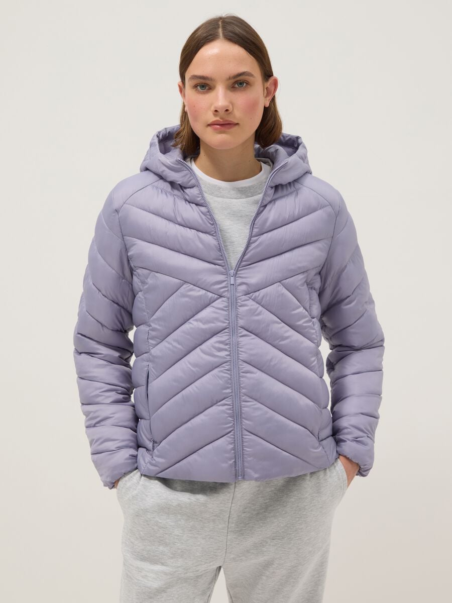 Purple padded jacket regular fit with hood_0