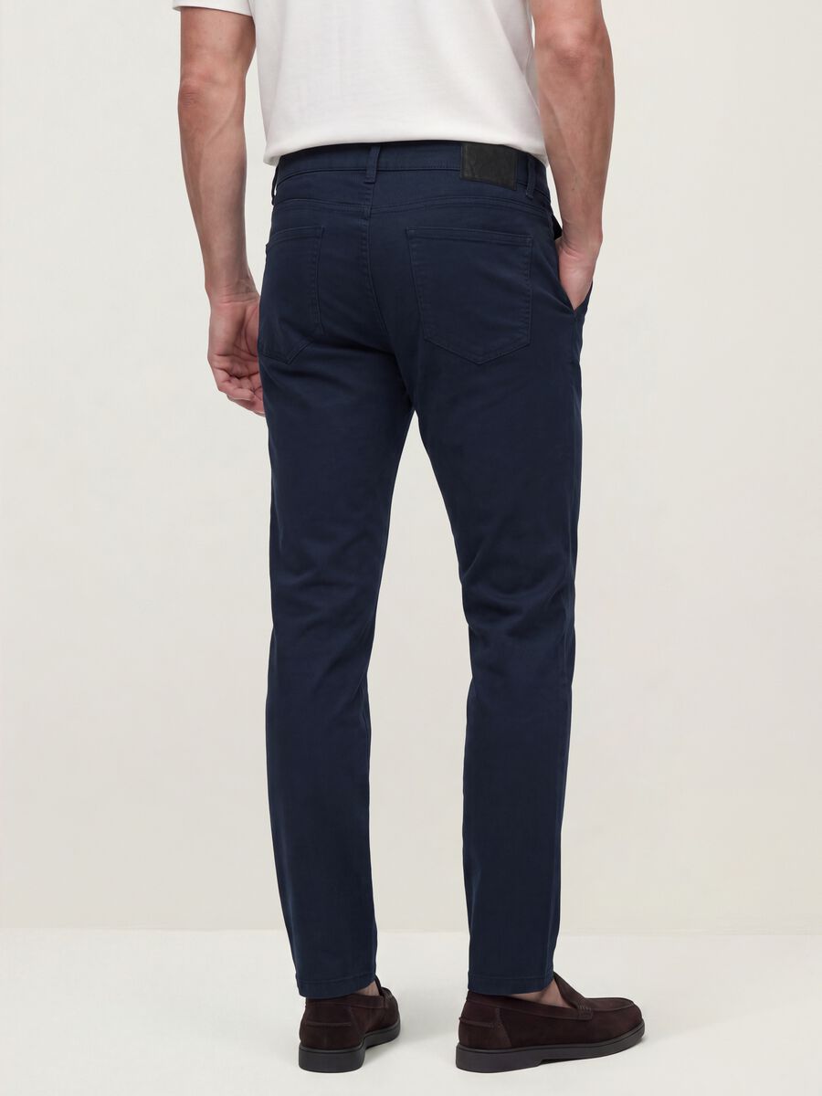 Blue slim-fit stretch cotton twill trousers_3