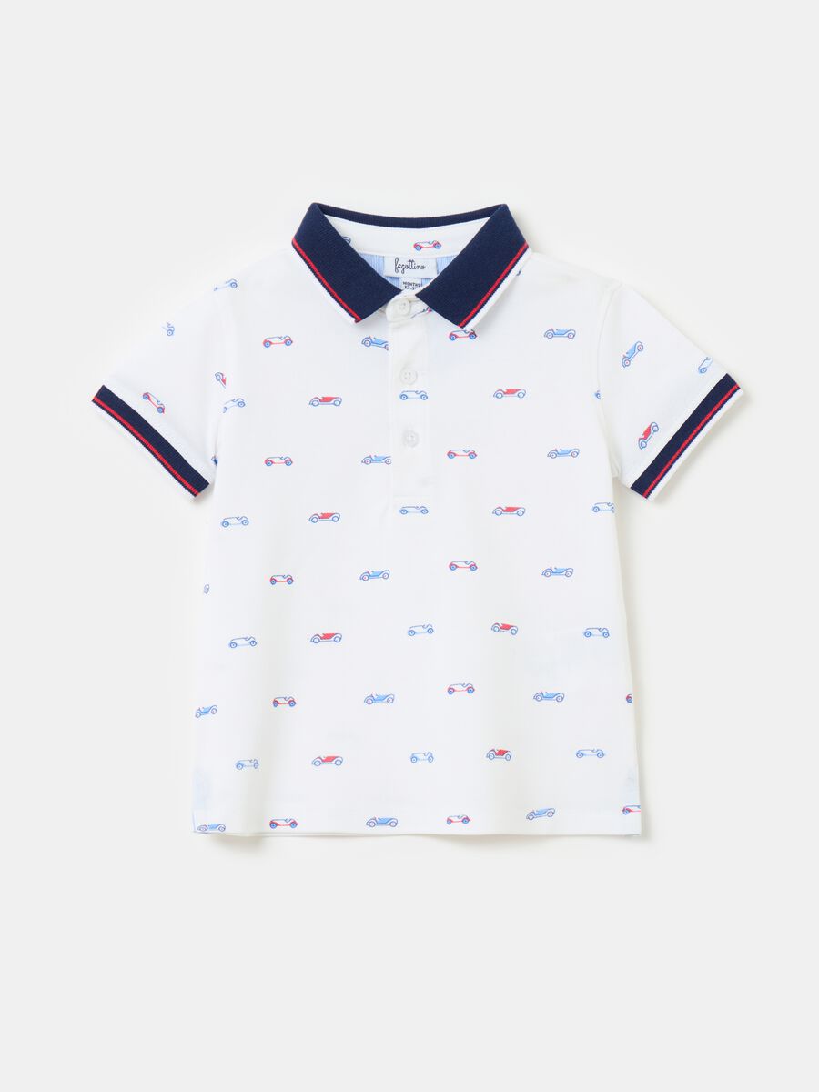 Stretch cotton polo shirt with racing car print_0