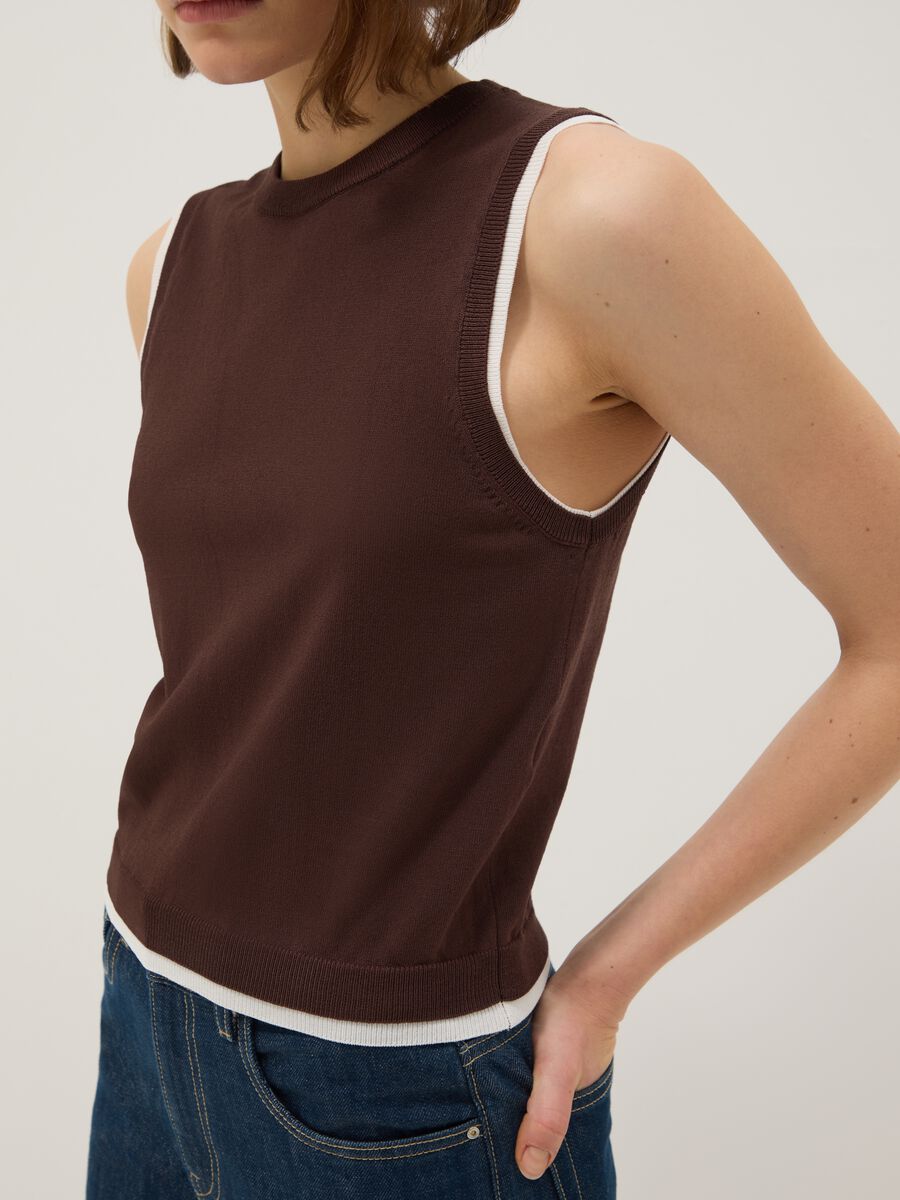 Brown Sleeveless Viscose Blend Tank Top - Regular Fit_0