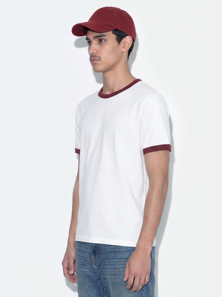 White crew-neck fitted T-shirt in pure cotton_0