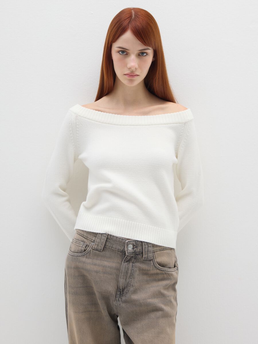 White Boat Neck Jumper_0