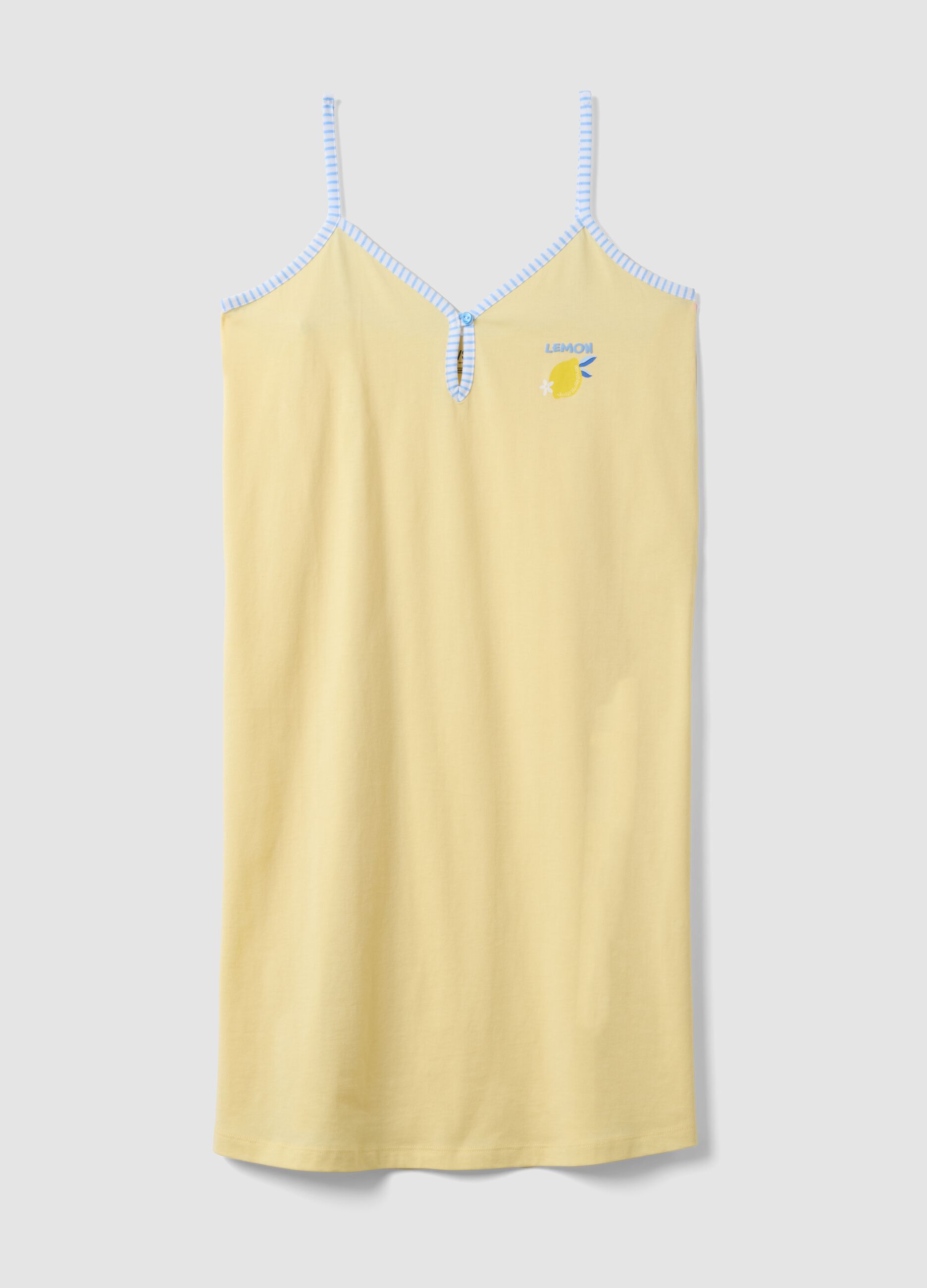 Yellow organic cotton nightdress with thin straps