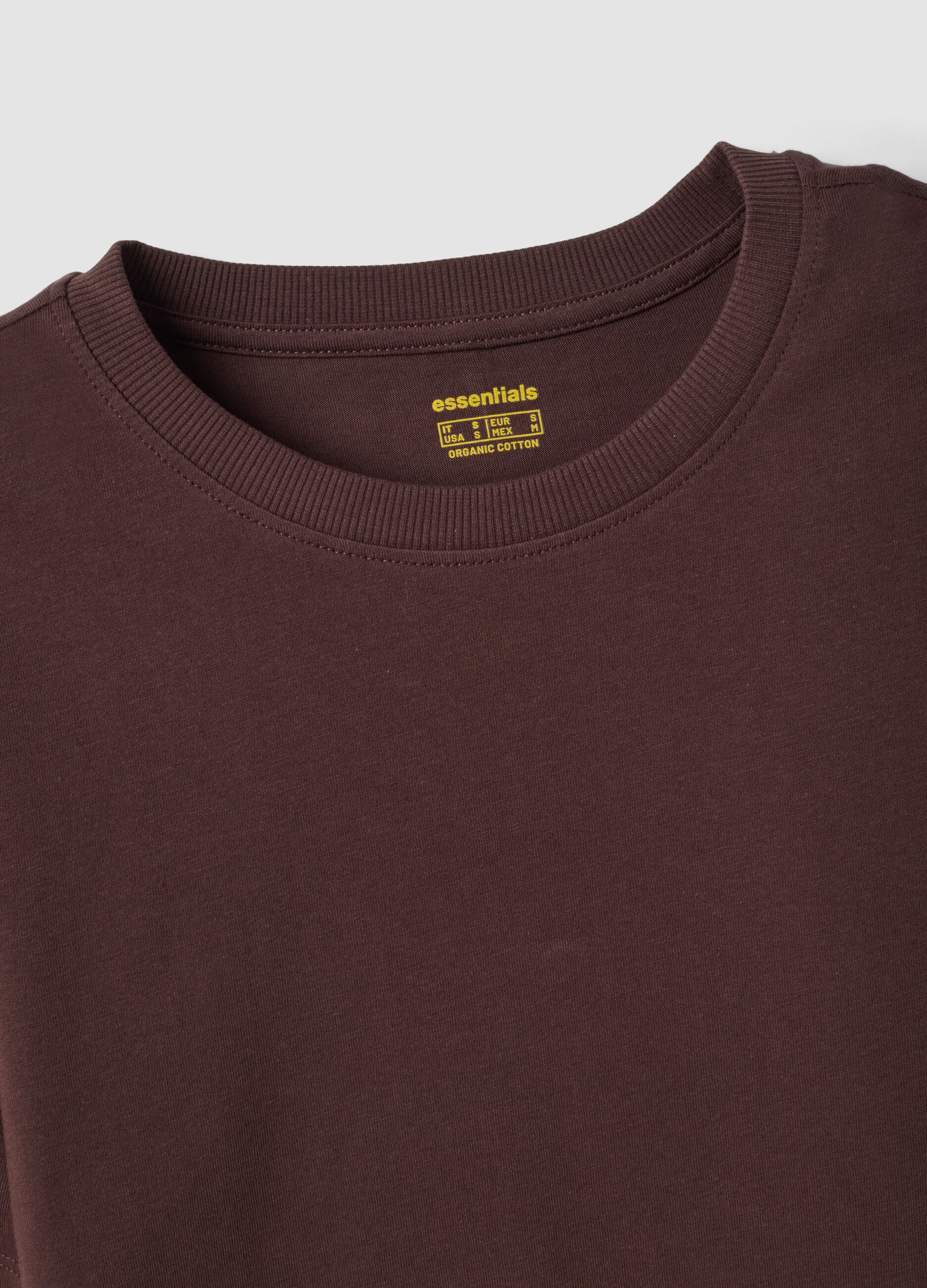 Braunes T-Shirt aus reiner Bio-Baumwolle mit Rundhalsausschnitt, Regular Fit