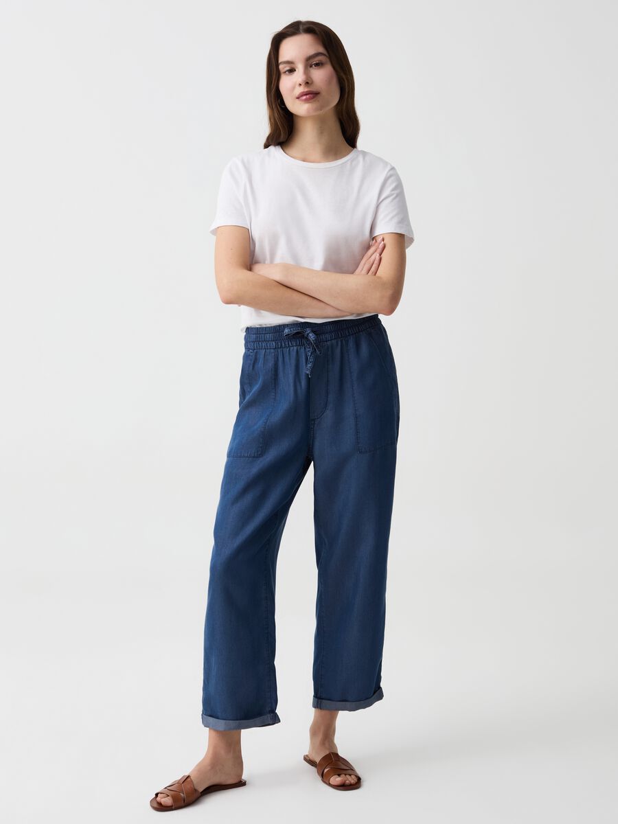 Wide-leg denim-effect joggers with turn-ups_0