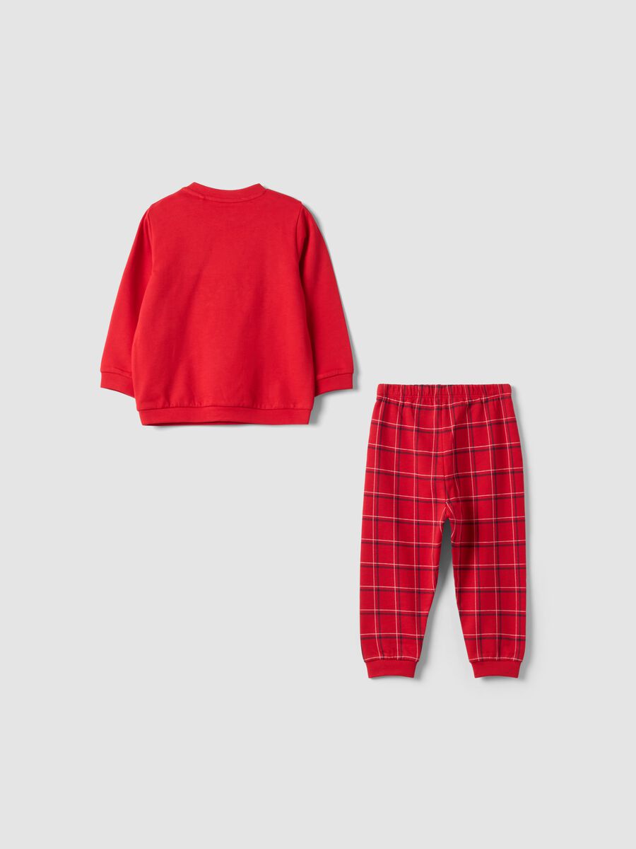 Red crew-neck Christmas pure cotton fleece pyjamas_1