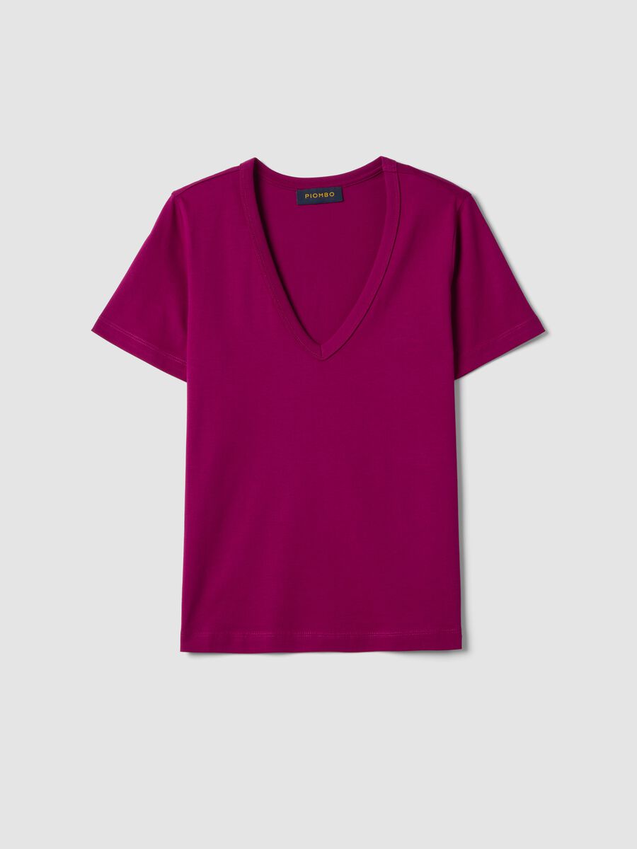 Lila V-Ausschnitt T-Shirt aus reiner Baumwolle im regul&auml;ren Schnitt_0