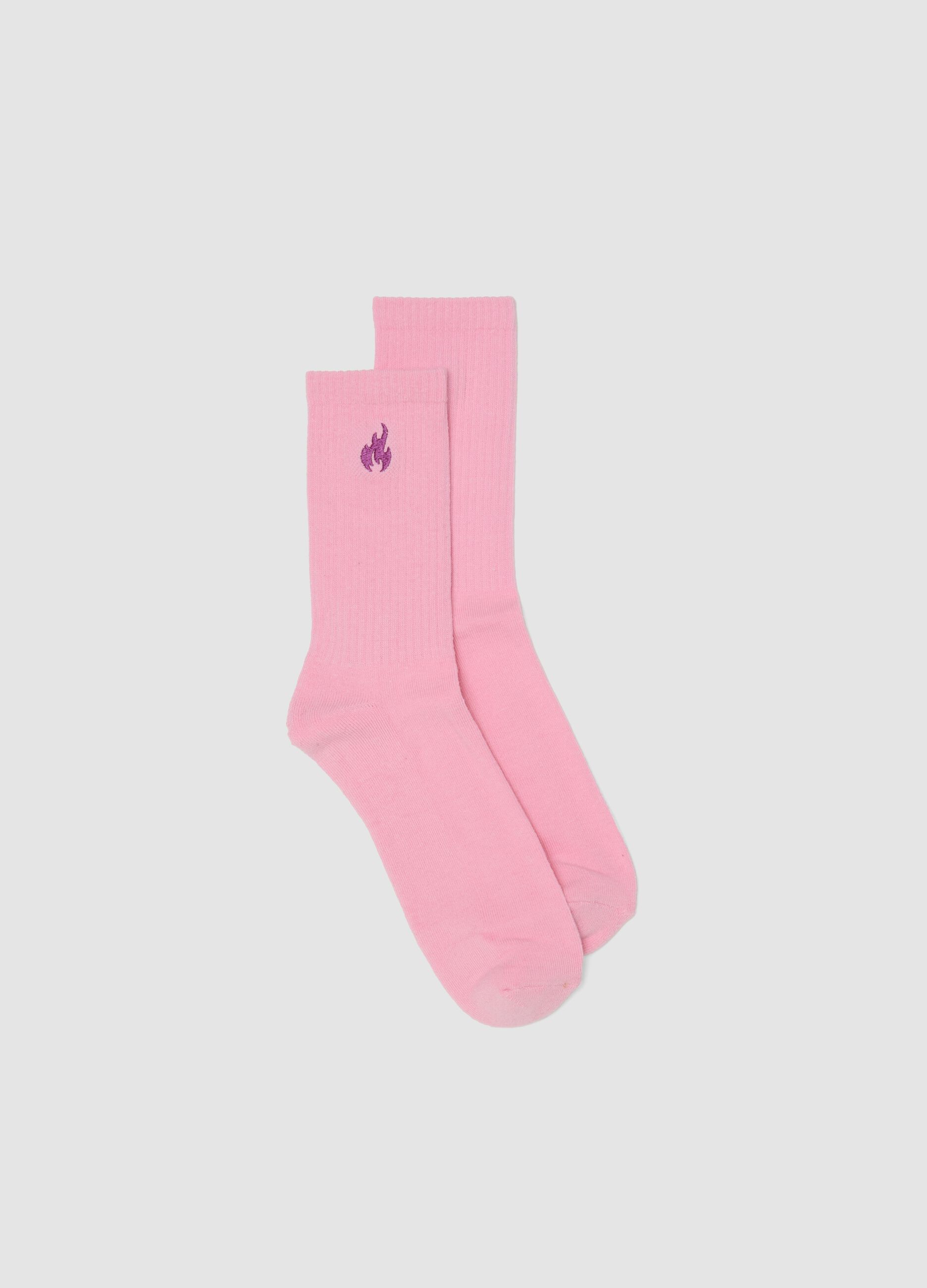 Rosa Sportsocken aus elastischer Baumwolle mit gesticktem Logo