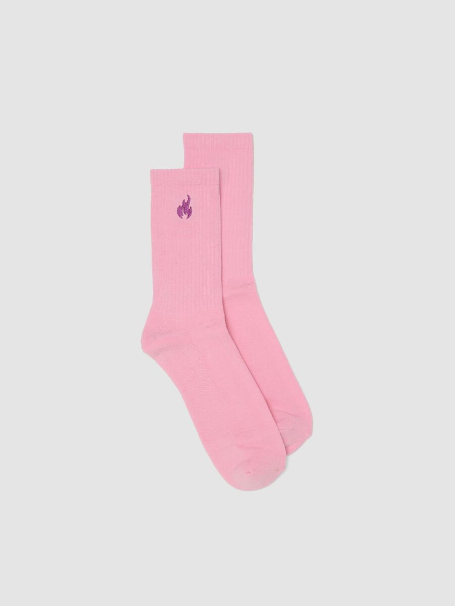 Chaussettes de sport roses en coton extensible avec logo brod&eacute;_0