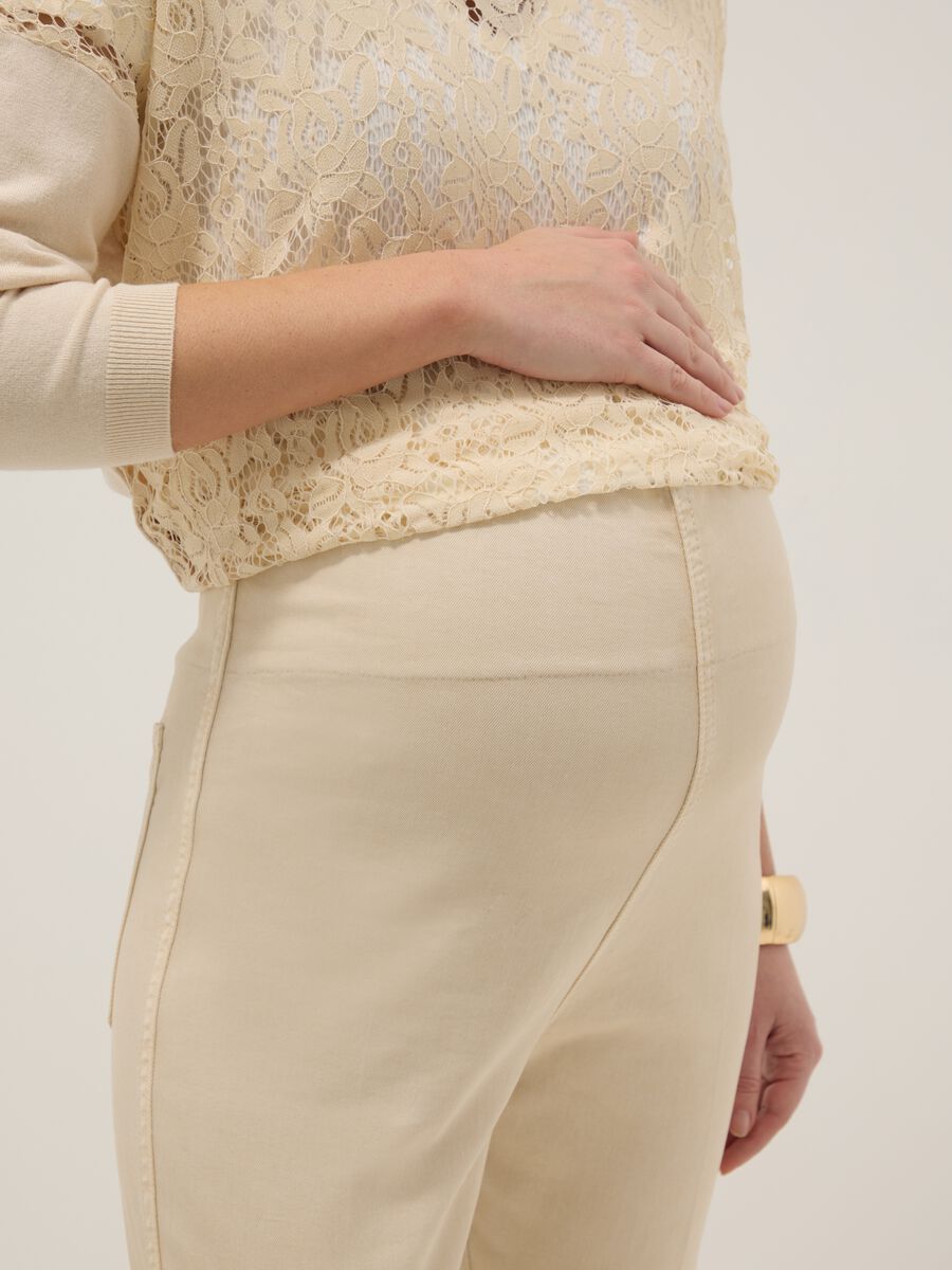 Maternity Beige Flare Trousers in Stretch Cotton_3