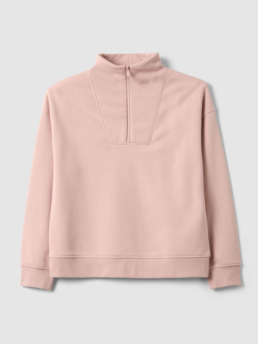 Sudadera rosa de mezcla de algod&oacute;n corte regular con media cremallera y cuello alto_4