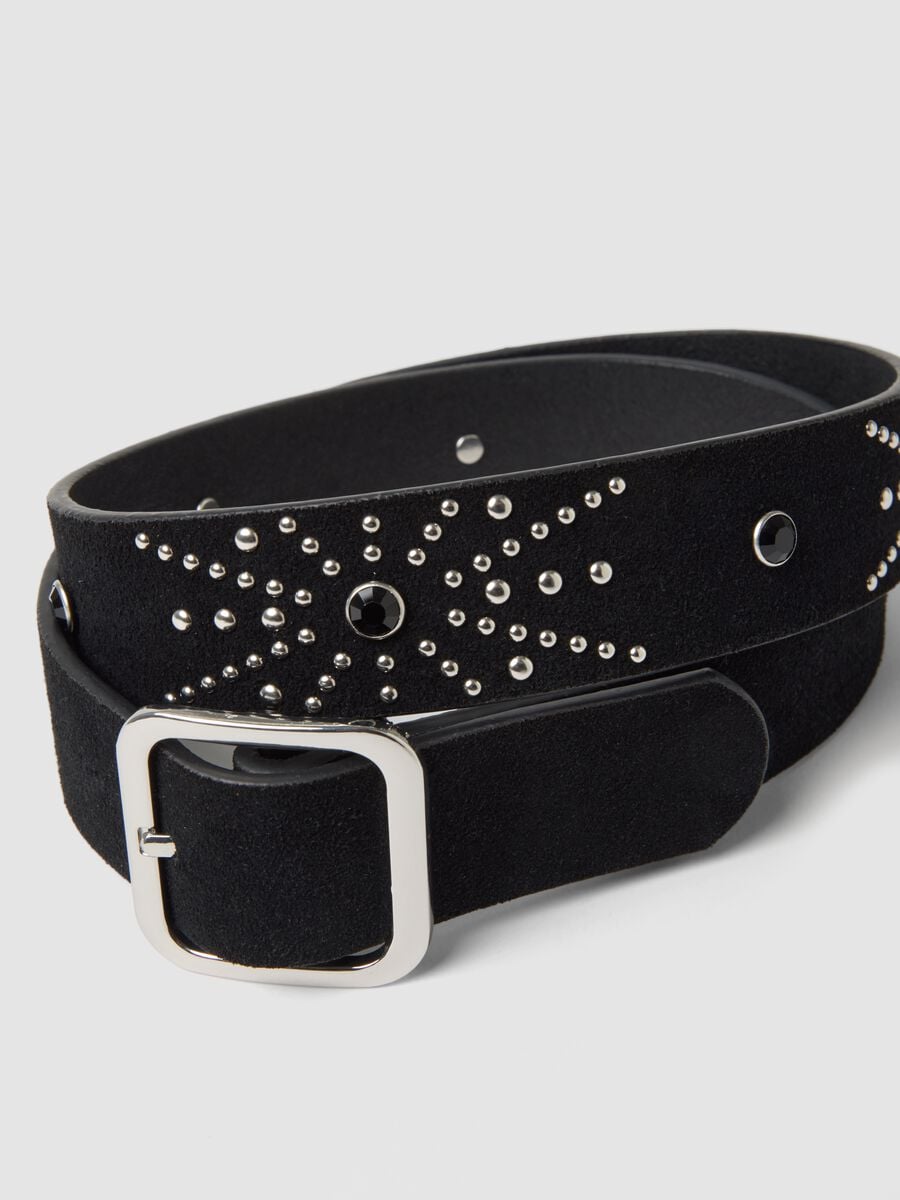 Cintura nera in vera pelle con borchie_2