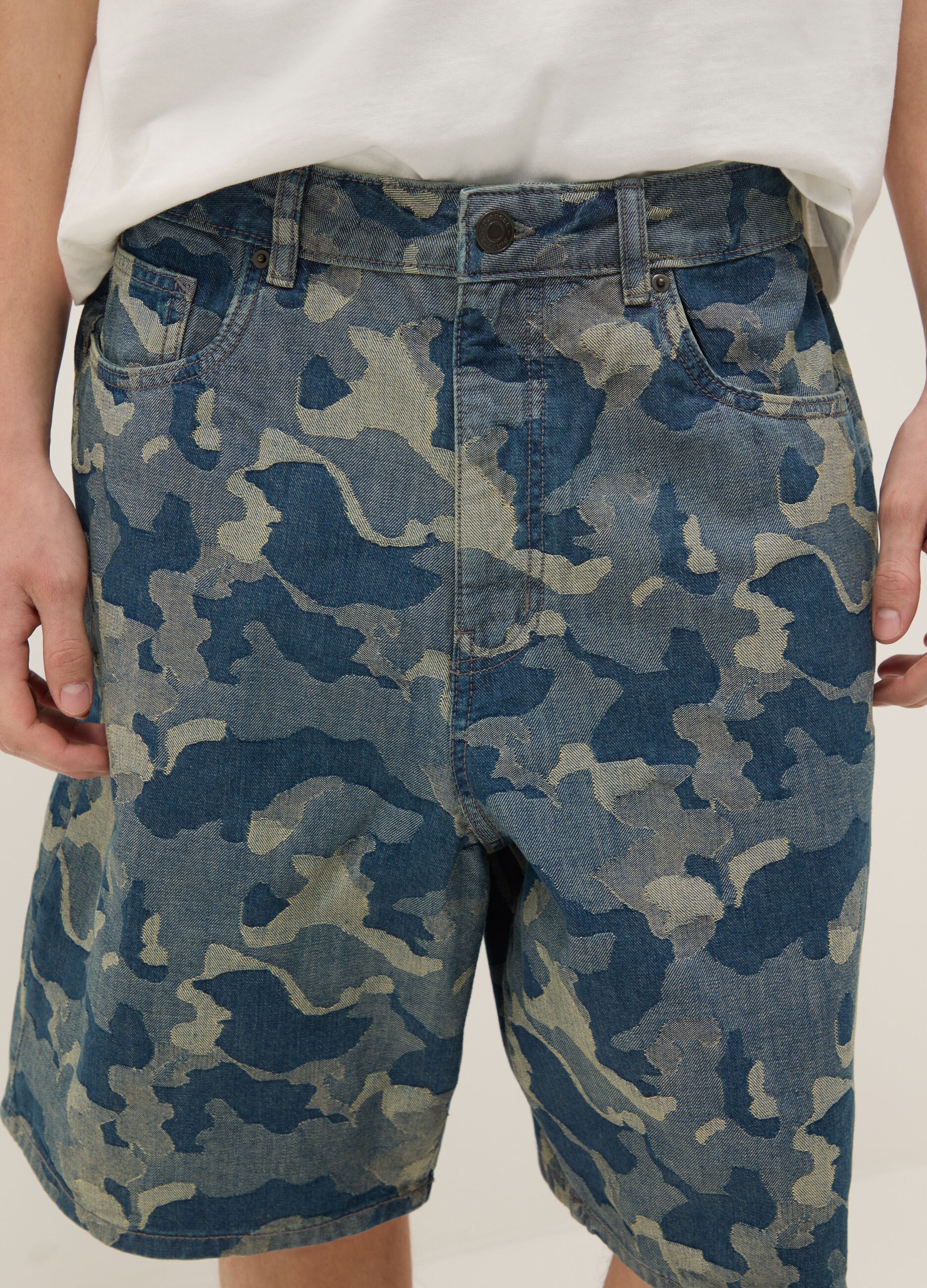 Blue pure cotton denim skater-fit shorts