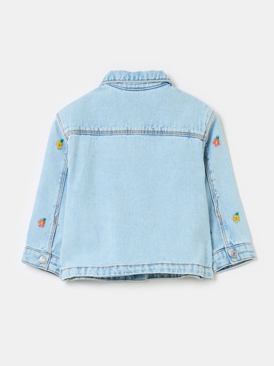 Short jacket in denim with small flowers embroidery_1