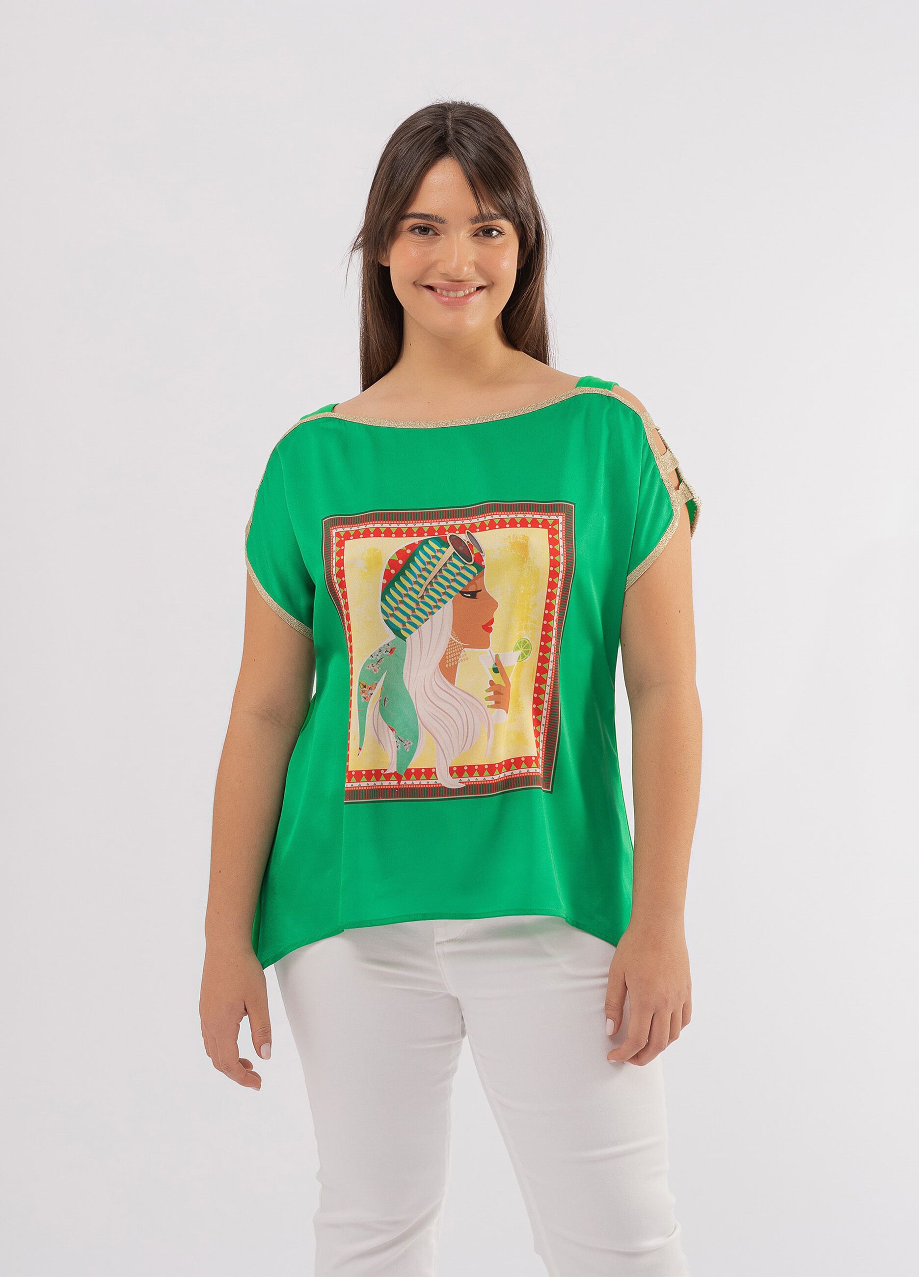 Camiseta con estampado de cara de mujer Curvy