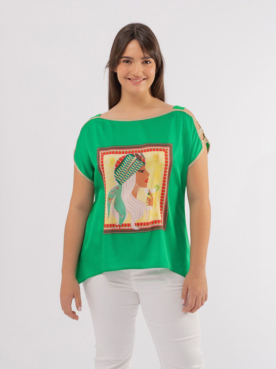 Camiseta con estampado de cara de mujer Curvy_1
