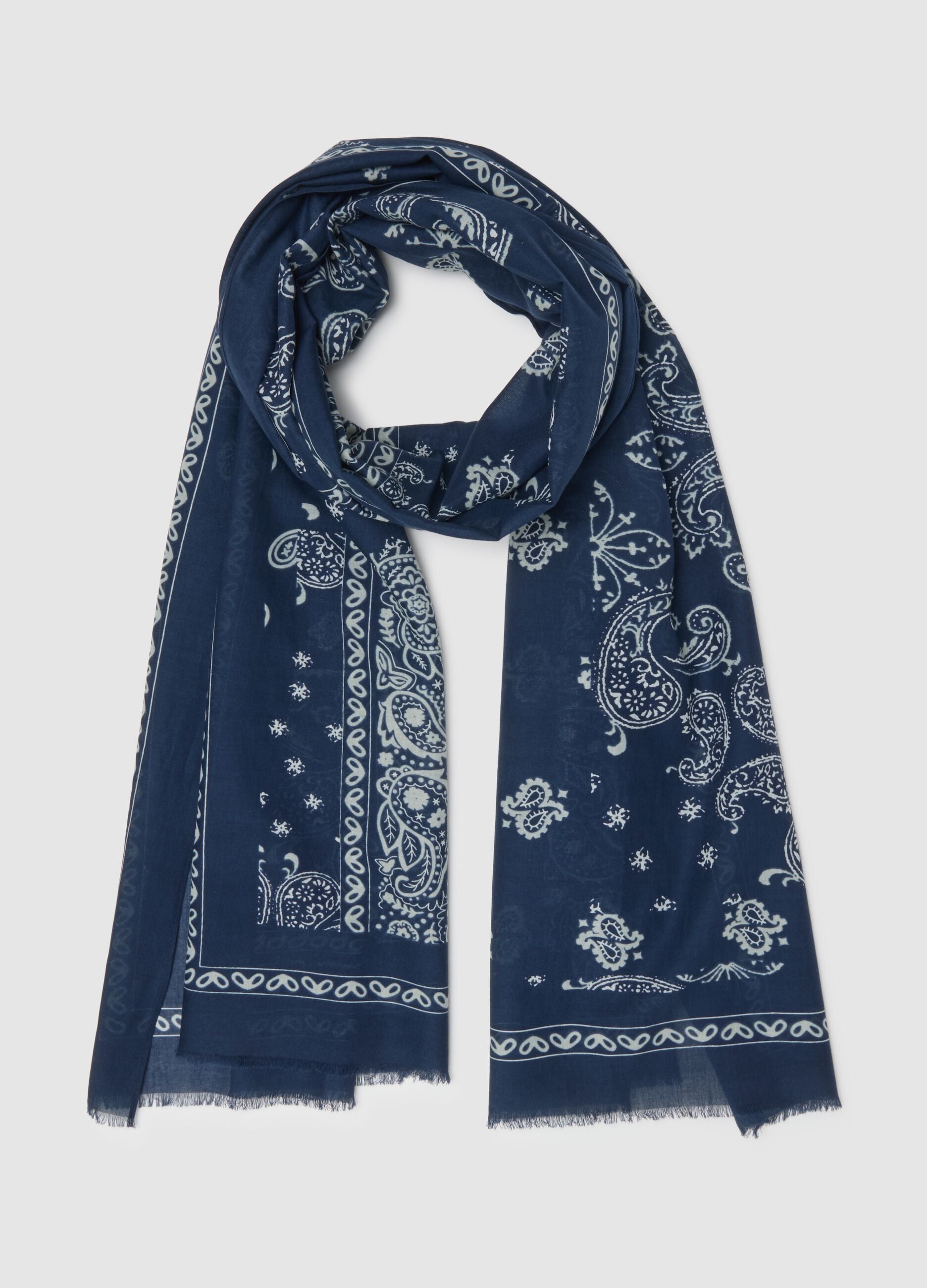 Pure blue cotton scarf with paisley pattern