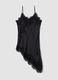 Black viscose-blend dress with deep V-neck and lace_0