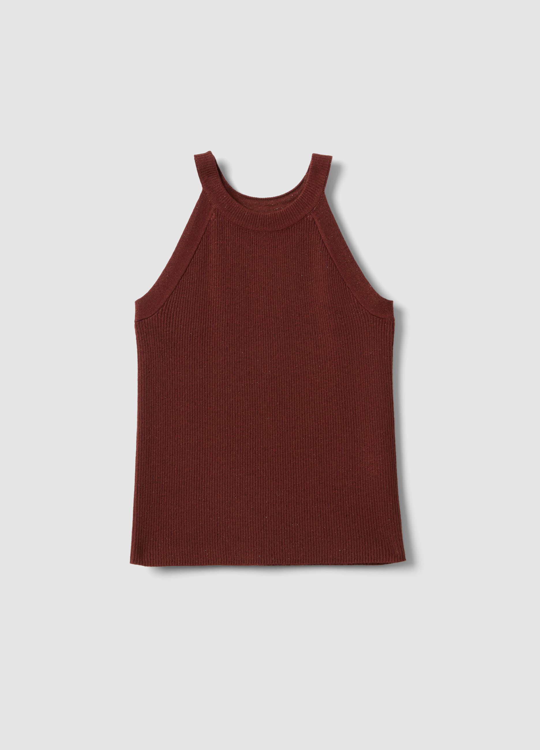 Fitted red viscose blend tank top