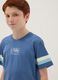 Blue pure cotton boys&rsquo; T-shirt with striped sleeves_0