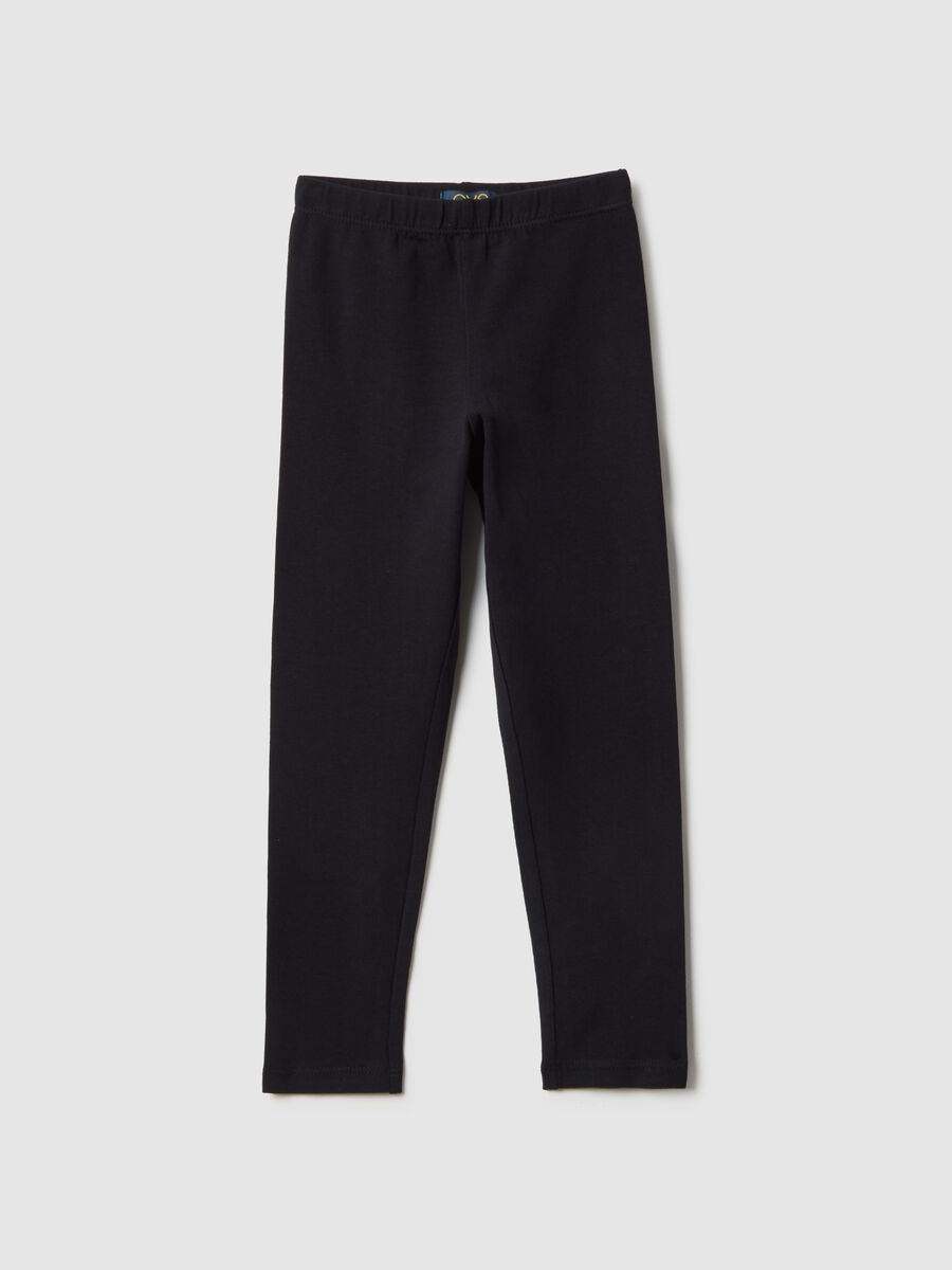 Girls' Slim Fit Black Stretch Cotton Leggings_0