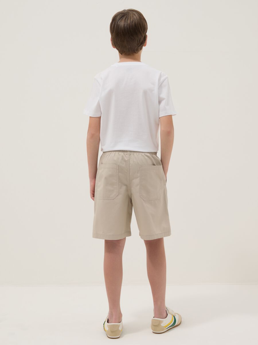 Beige pure cotton shorts with elasticated waist_1