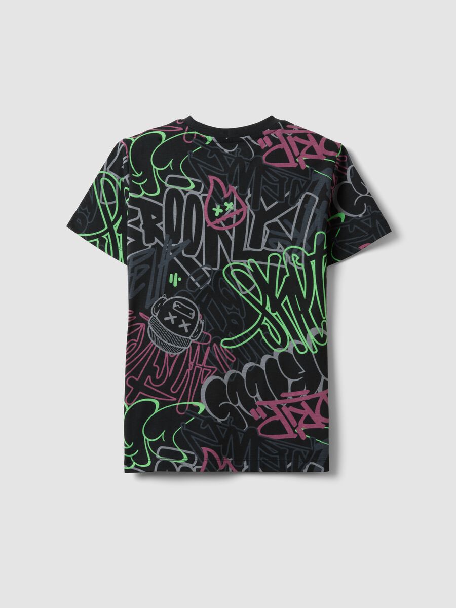 Boys&rsquo; pure cotton multicolour graffiti T-shirt, regular fit_1