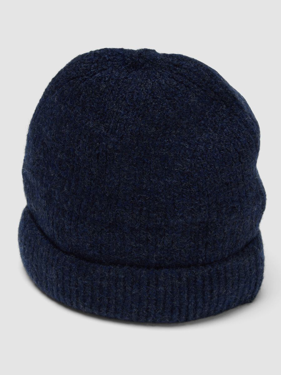 Berretto blu navy in tessuto elasticizzato a costine_2