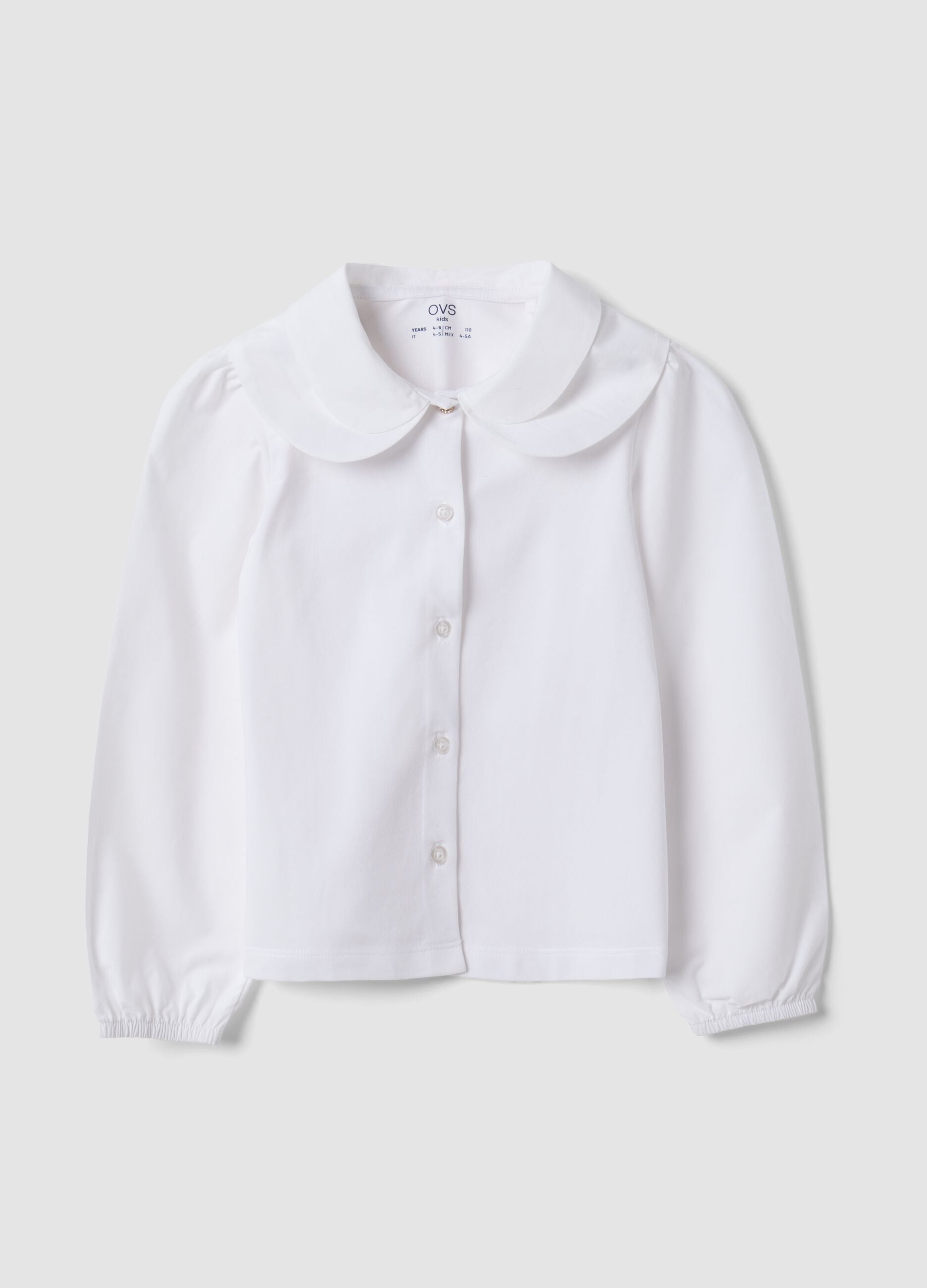 Blusa bianca in cotone elasticizzato con colletto regular fit