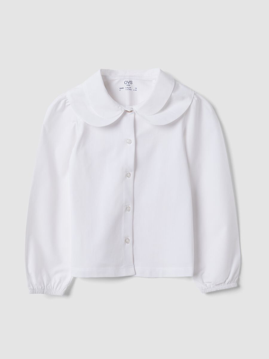 Blusa bianca in cotone elasticizzato con colletto regular fit_0