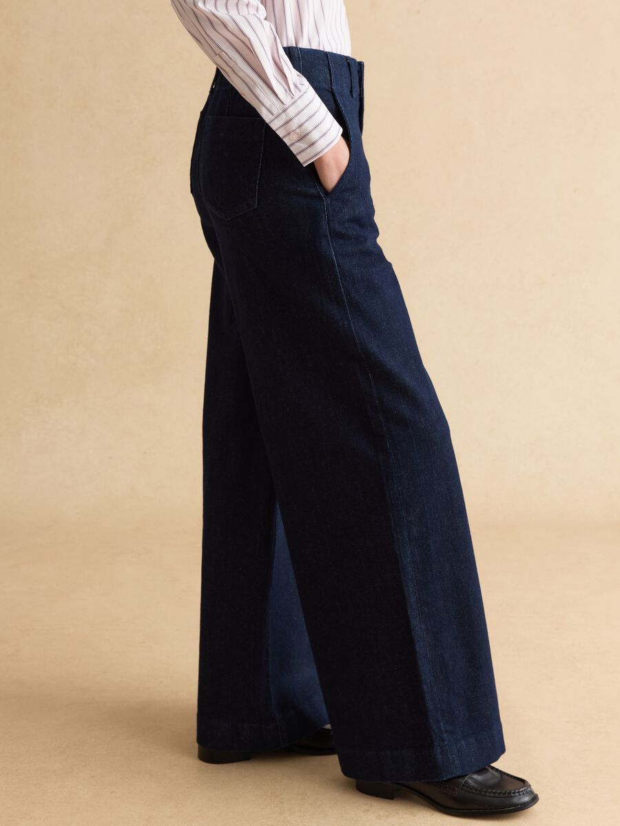 Blue stretch cotton wide leg trousers_3