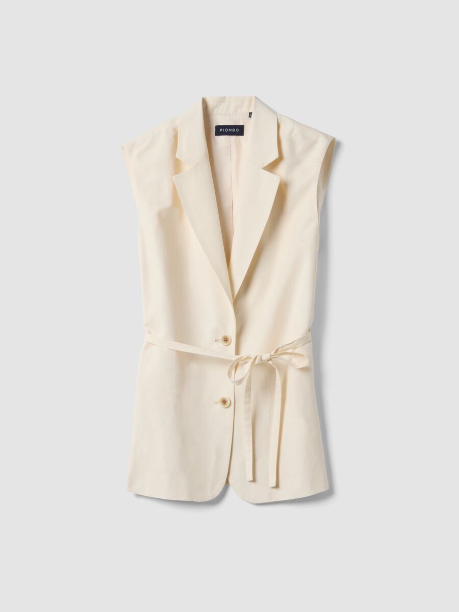 Wei&szlig;es Regular-Fit-Weste aus Lyocell-Leinen-Mix mit G&uuml;rtel_4