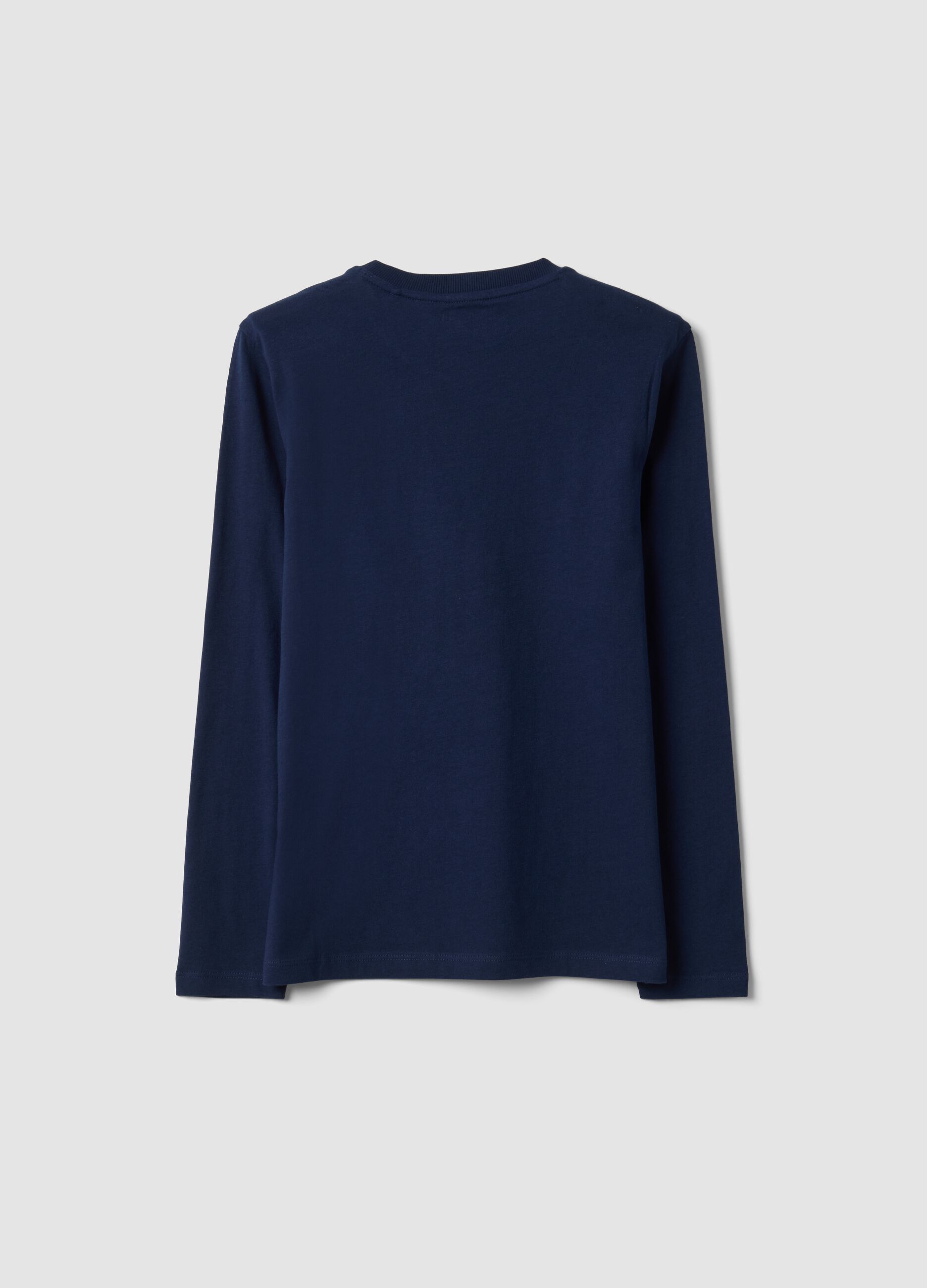 T-shirt azul em algod&atilde;o org&acirc;nico puro com estampado gr&aacute;fico para rapaz