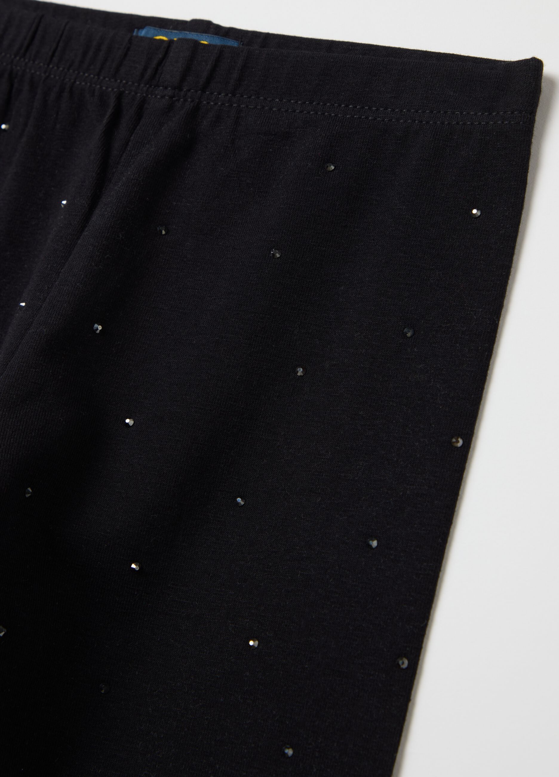 Black leggings in stretch cotton with diamant&eacute;s